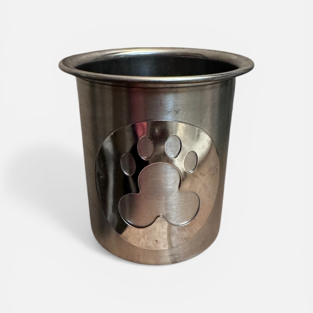 Pet Metal Treats Storage Canister Stainless Steel with Paw Print Jar Silver